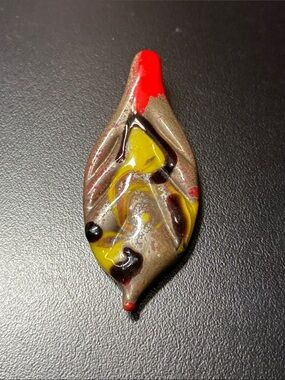 Handmade Murano Glass Pendant — Red, Yellow, Brown Swirl